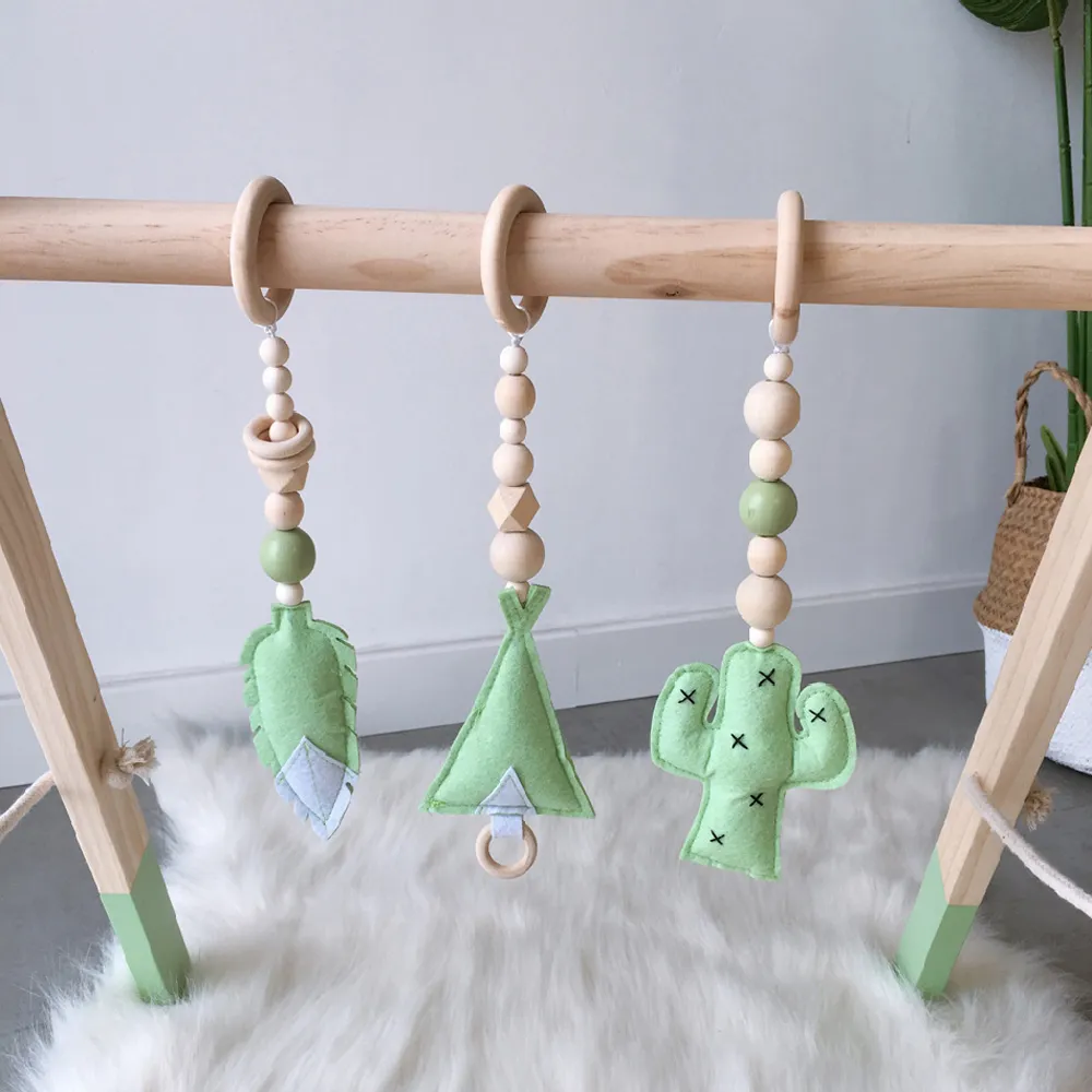 3 stks Nordic Wood Baby Gym Rattle Kids Spelen Gym Frame Speelgoed Houten Kleding Rack Nursery Room Decor Accessories Pasgeboren Fotografie LJ201113