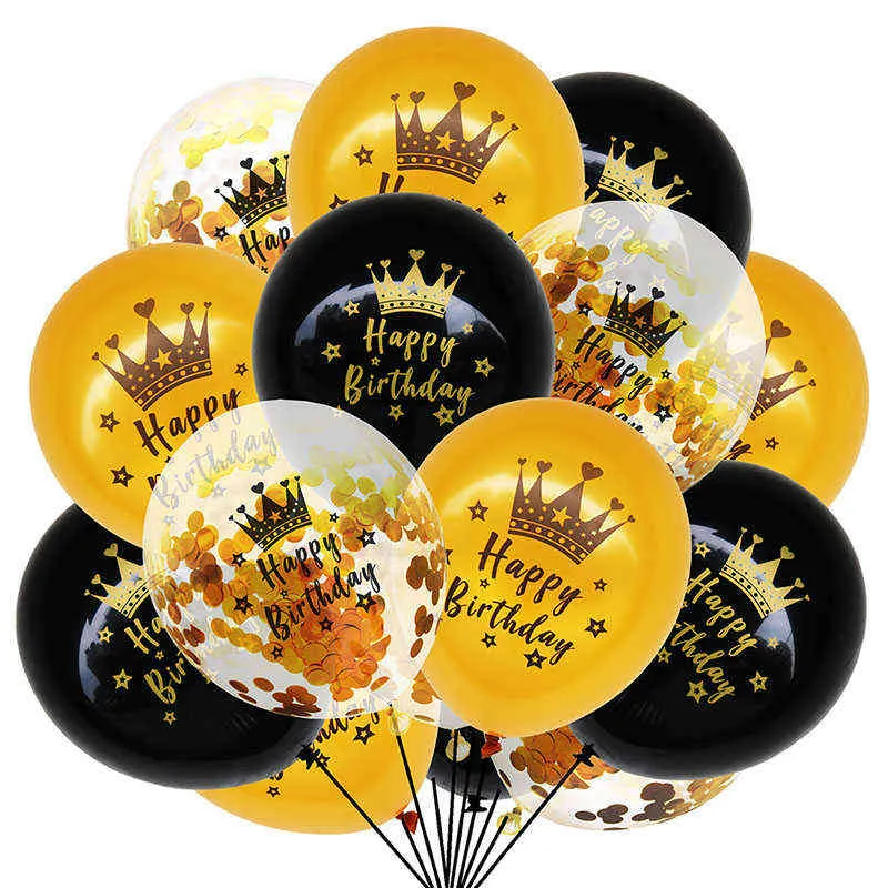 15Pcs Black Gold Latex Balloons 18 30 40 50 60th Happy Birthday Balloon Printed Helium Ballon Anniversary Birthday Party Decor