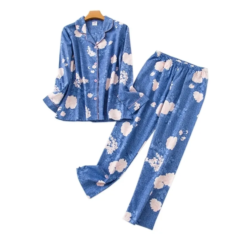 Korea söt tecknad 100% bomull pyjamas kvinnor pyjamas sätter japansk söt vinter borstat bomull sovkläder kvinnor pijamas mujer y200708