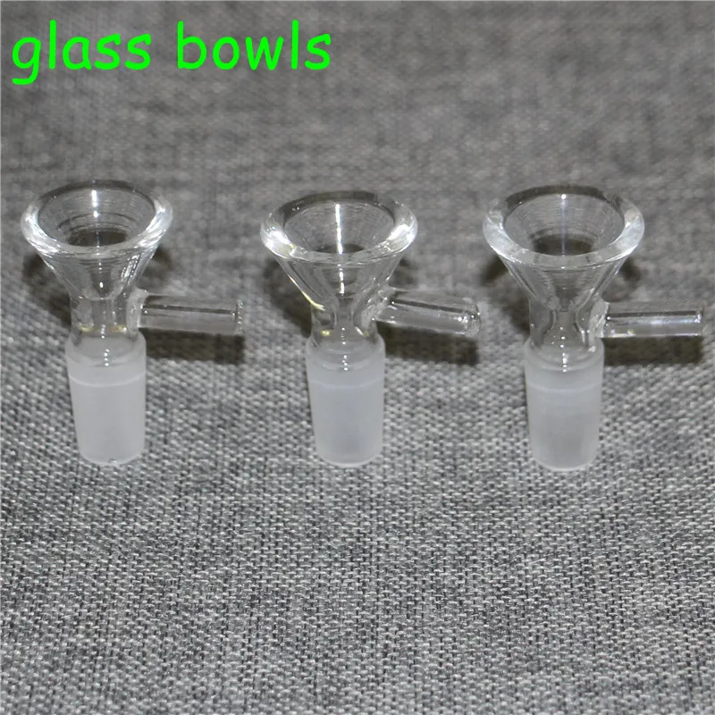 Glas Rökskålar 3 Stil 14mm Skål och 18mm Glasskål Man Joint Handle Slide Bowl Piece Rökning Tillbehör för Bongs Vattenrör