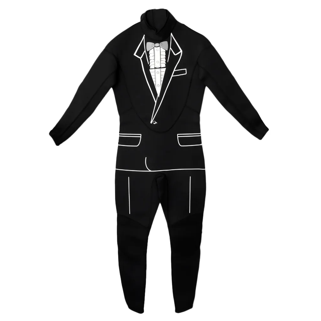 Mens Tuxedo Wetsuit Formal Style Black 3mm Neoprene Suit Tie Surf Surfing SCUBA Dive Diving Suit 