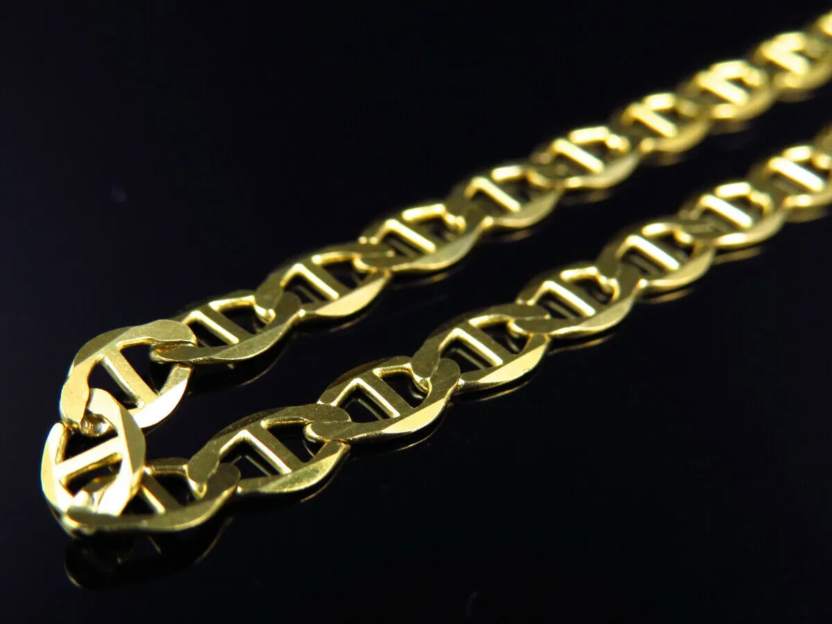 New Custom Solid 10K Yellow Gold Plated 4.0MM Flat Mariner Link Chain Necklace 24"