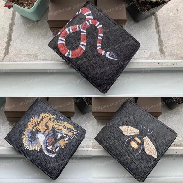 Hoogwaardige mode Men Animal Kort portemonnee leer Zwarte slang Tiger Bee Man Wallets vrouwen Portekaarthouders vrouwtemakers met doos JN8899