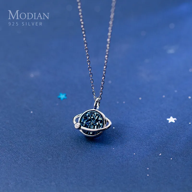 Modian Nuova Vendita Blu Fascino Misterioso Pianeta Collane con pendente di cristallo Classico 100% 925 Sterling Silver Party Gioielli a catena Q0531