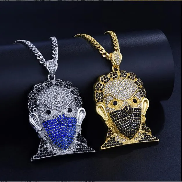 Grand masque tête pendentif Hip Hop collier bijoux 30 pouces en acier inoxydable chaîne cubaine GD784