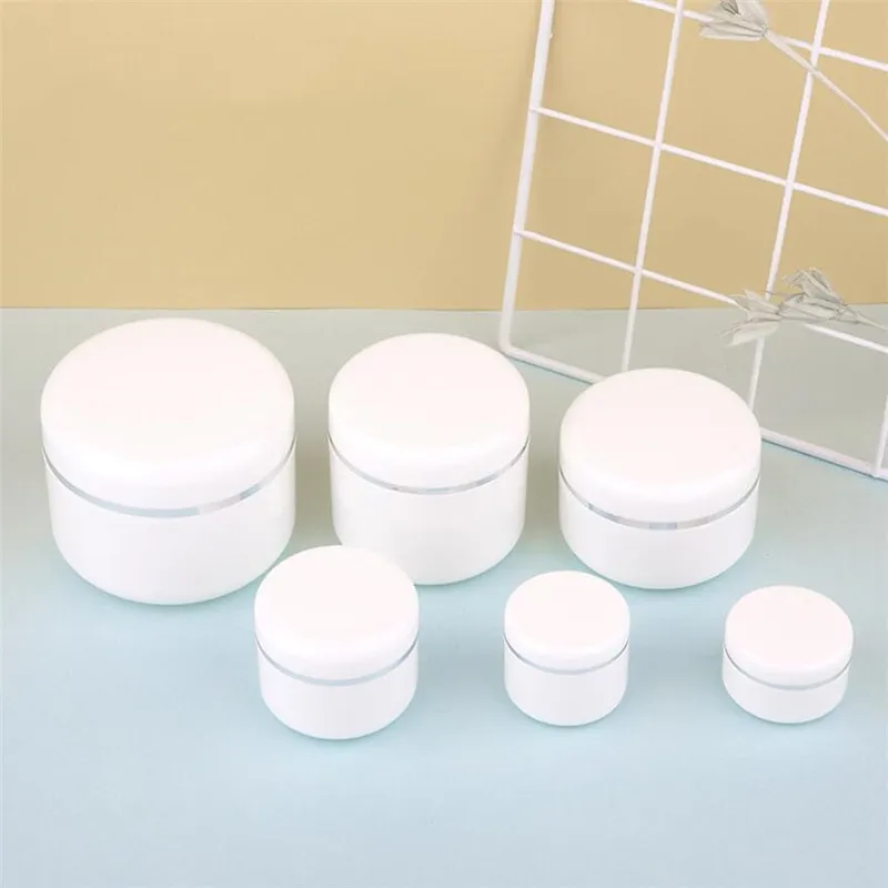 20g 30g 50g 100g 150g 200g 250g Empty Refillable Travel Cosmetic Bottles Plastic White Sample Packing Makeup Storage Container Jar