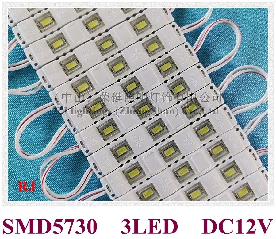 Injektionslampa Modul Vattentät SMD 5730 LED Bakljus DC12V 1.2W 120LM 3 LED IP65 78mm * 12mm * 5mm PVC CE RoHS hög ljus