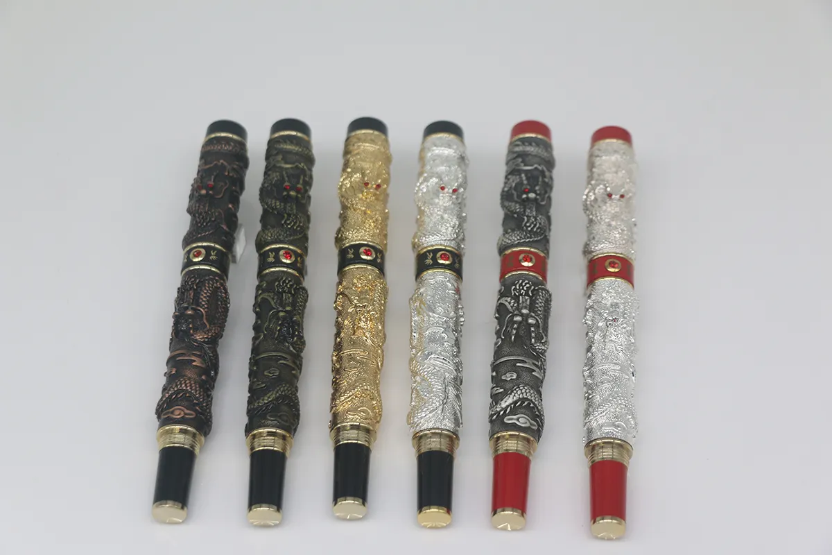 Luxury JINHAO Pen Six color stlye Unique Double Dragon Embossment Metal Roller pen stationery school office supplies for best gifts