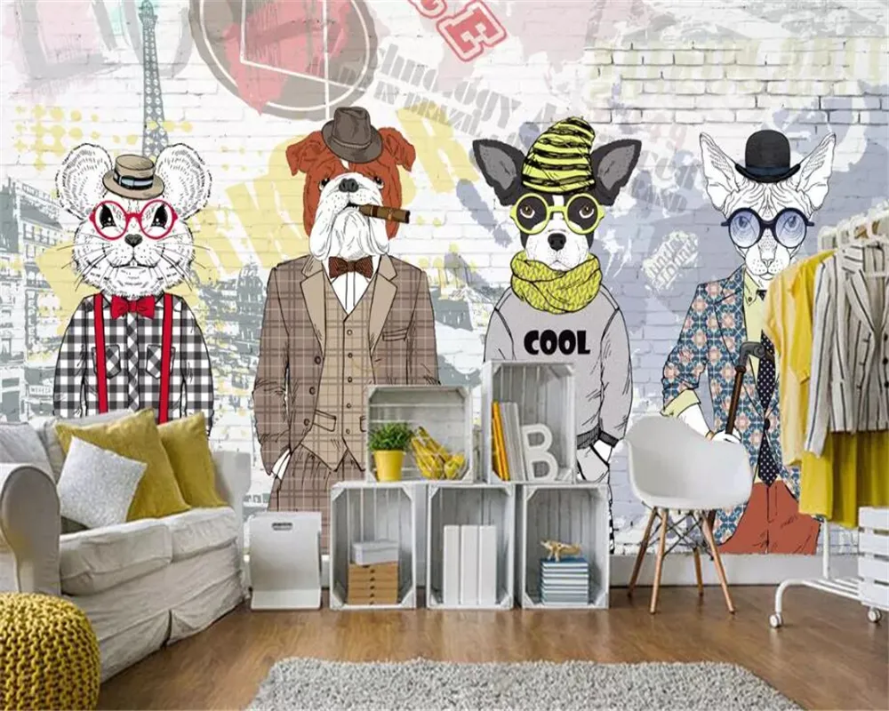 Beibehang Aangepaste 3D Wallpaper Hand geschilderd dieren puppy kledingwinkel achtergrond muur decoratief schilderij