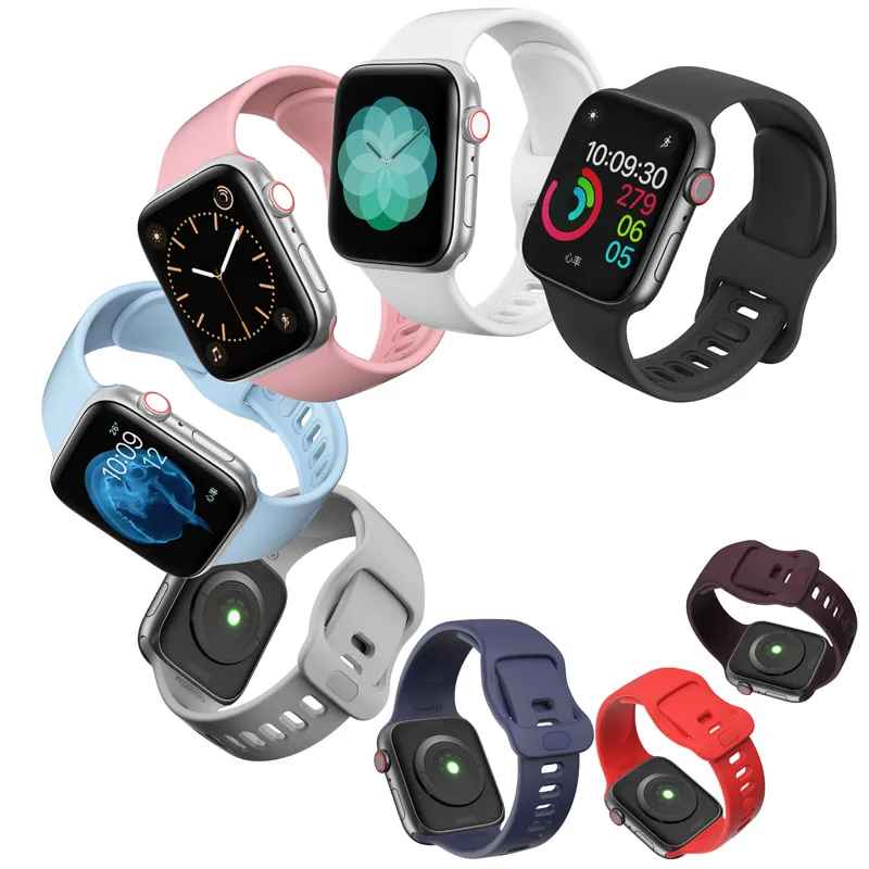 Pulseira de relógio de silicone macio para pulseiras apple iwatch série 12345678 pulseira de relógio inteligente de borracha para homens e mulheres 38 mm 40 mm 44 mm 49 mm