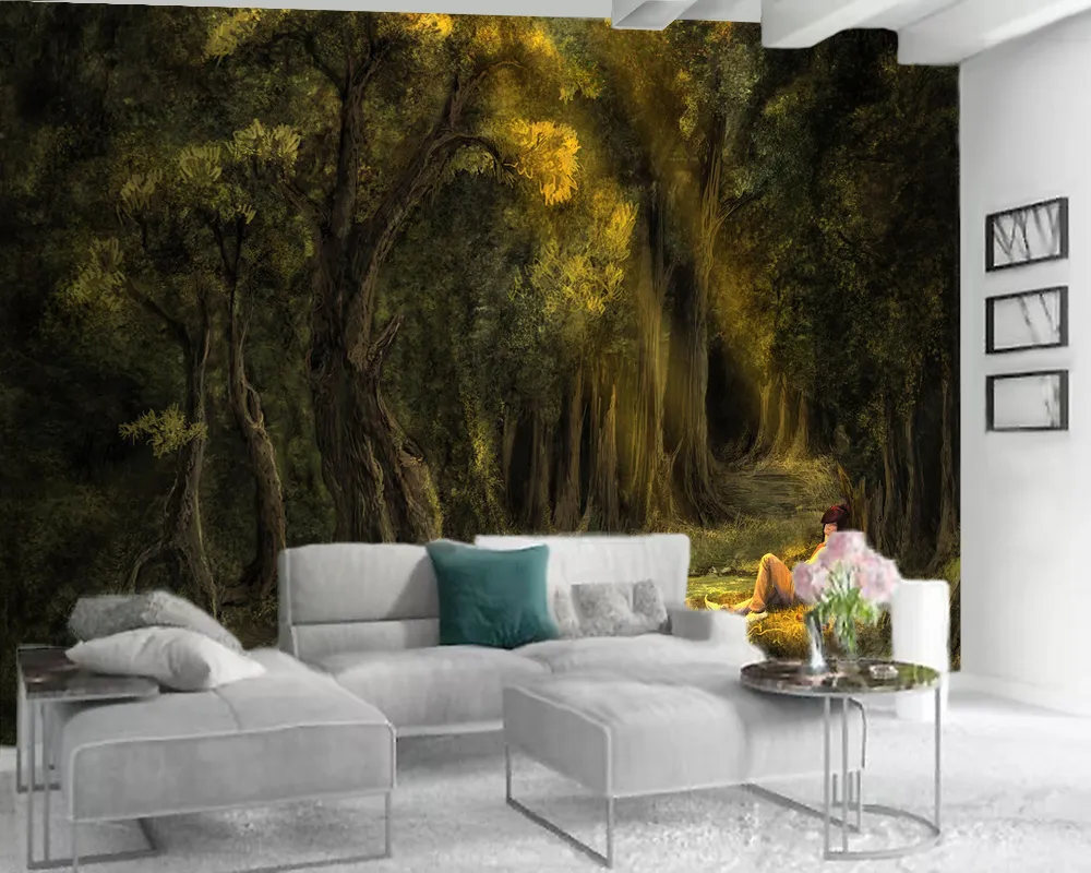 Beställnings- foto 3d tapet Modern väggmålning 3d tapet The Girl of the Dream Forest Romantic Landscape 3d Mural Bakgrund