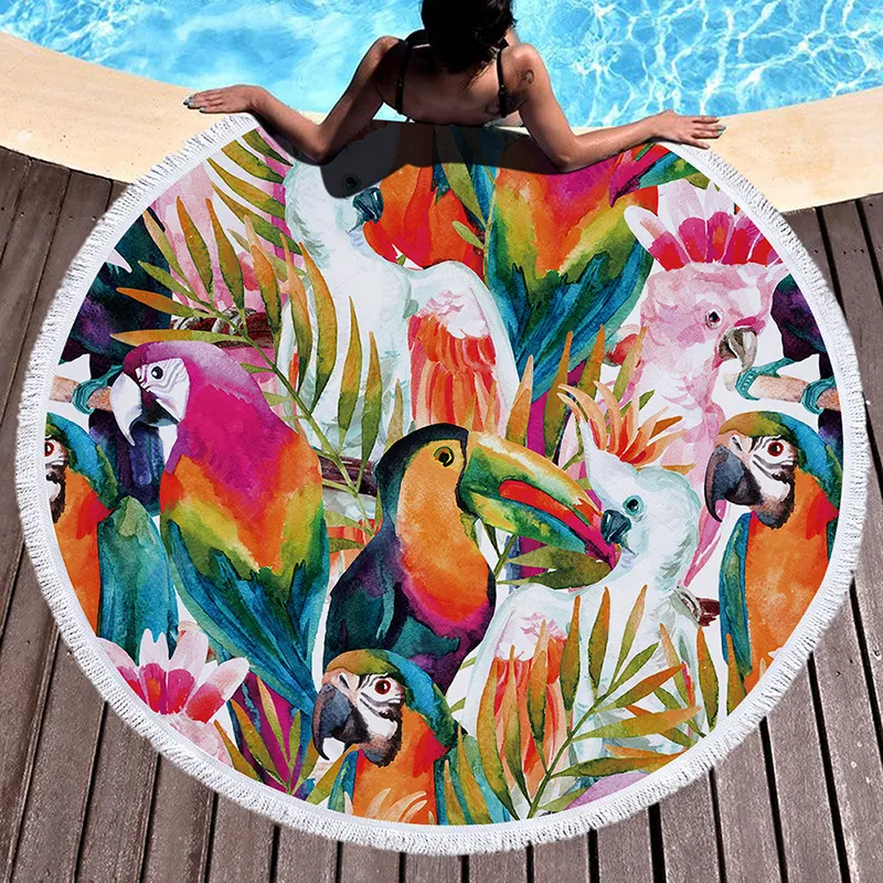 Printed Tropical Leaves Flower Flamingo Round Beach Towel Microfiber Beach Towels Roundie For Adults Serviette De Plage 201027