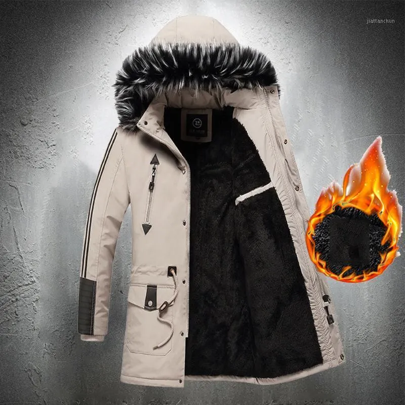 Heren Down Parka Winterjack Mannen Lange Overjas Bontkraag Gevoerde Warme Jas Outdoor Afneembare Hood Mode Kleding1