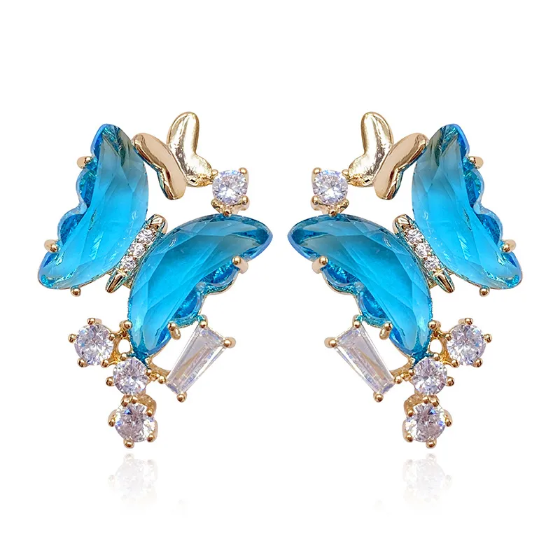 Graziosi orecchini in cristallo di vetro trasparente farfalla diamante zirconi orecchini stilista orecchini per donna ragazze s925 argento post