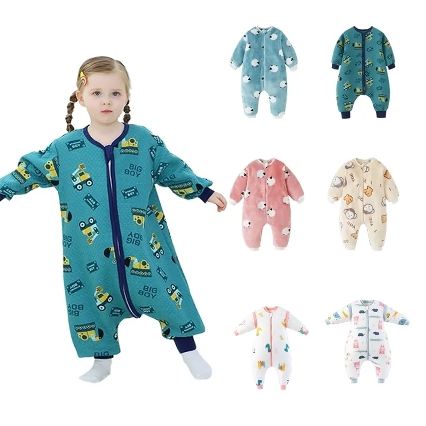 Primavera Autunno Inverno Cotone Manica lunga 25-36m Sacco a pelo per bambini 13-24m Sacco a pelo a gamba divisa per cartoni animati Neonati Sleepers For Boys 220216