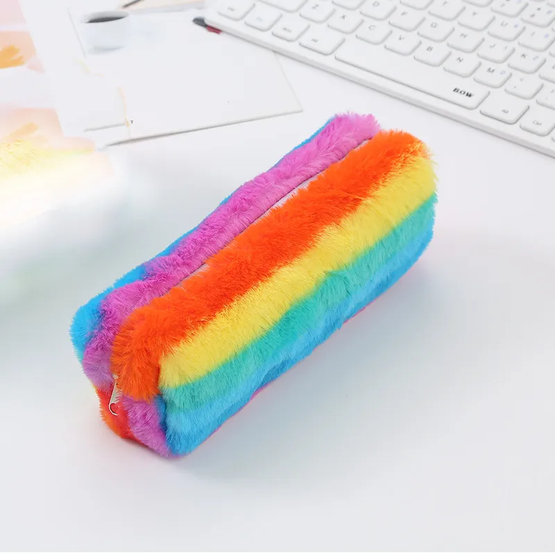 Pencil Box Cute Solid Color Plush Pencil Case for Student Pencil Bag Stationery Pencilcase Kawaii School Supplies Free DHL