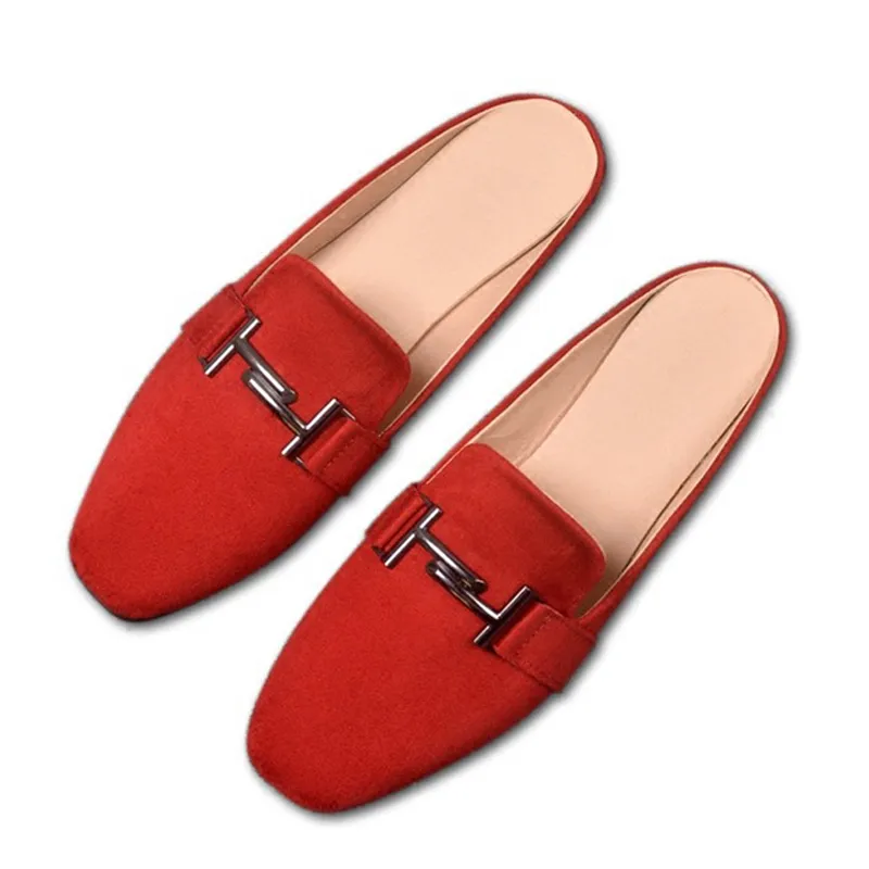 Nuove donne autunno pigro diapositive eleganti pantofole tacco basso in pelle scamosciata nera taglia grande 32-43 casa donne muli scarpe sandali estivi femminili X1020