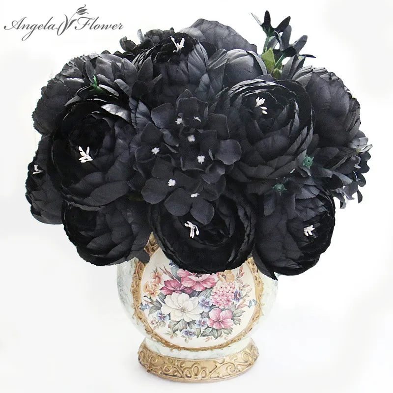 12 Heads Black Peony Hydrangea Rose Artificial Flower Bouquet Home Decor  DIY Black Wedding Bouquet Wall Materials Photo Props Wholesale 201127 From  Cong09, $10.29