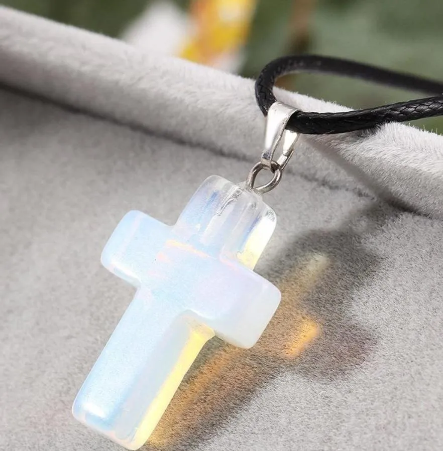 Necklaces & Pendants Jewelry Fashion Christian Cross Necklace For Women Healing Crystal Quartz Chakra Natural Stone Crucifix Pendant