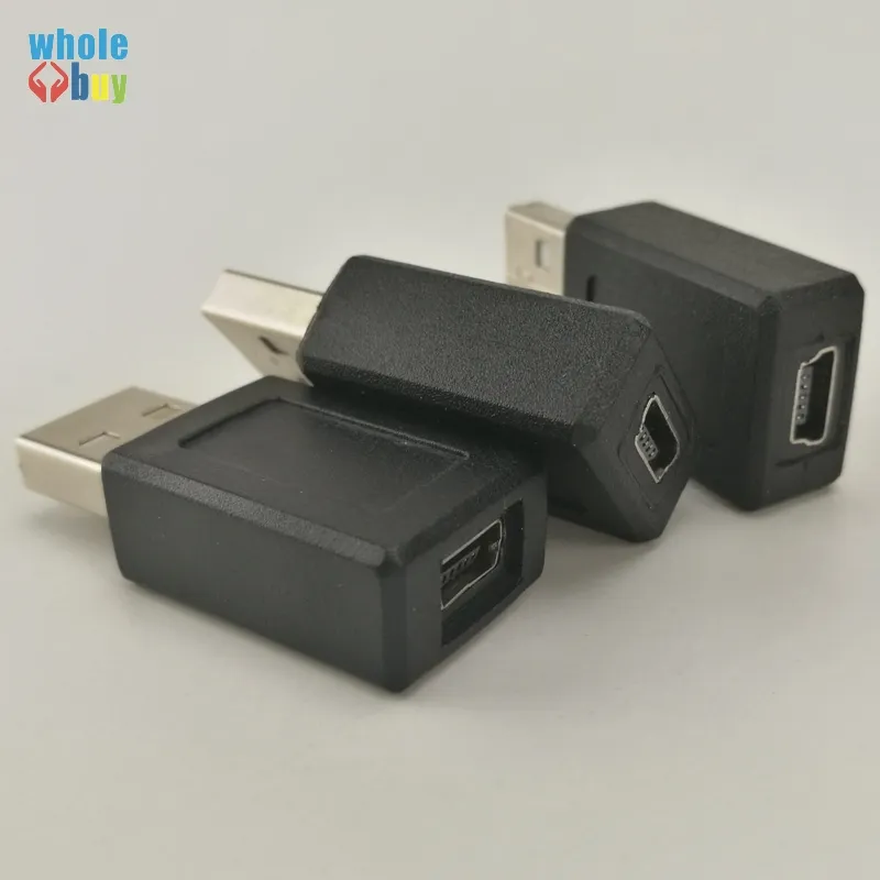 Adaptador adaptador de extensão USB 2.0 A tipo macho para mini USB 5 pinos fêmea preto para computador de mesa PC 200 pçs/lote