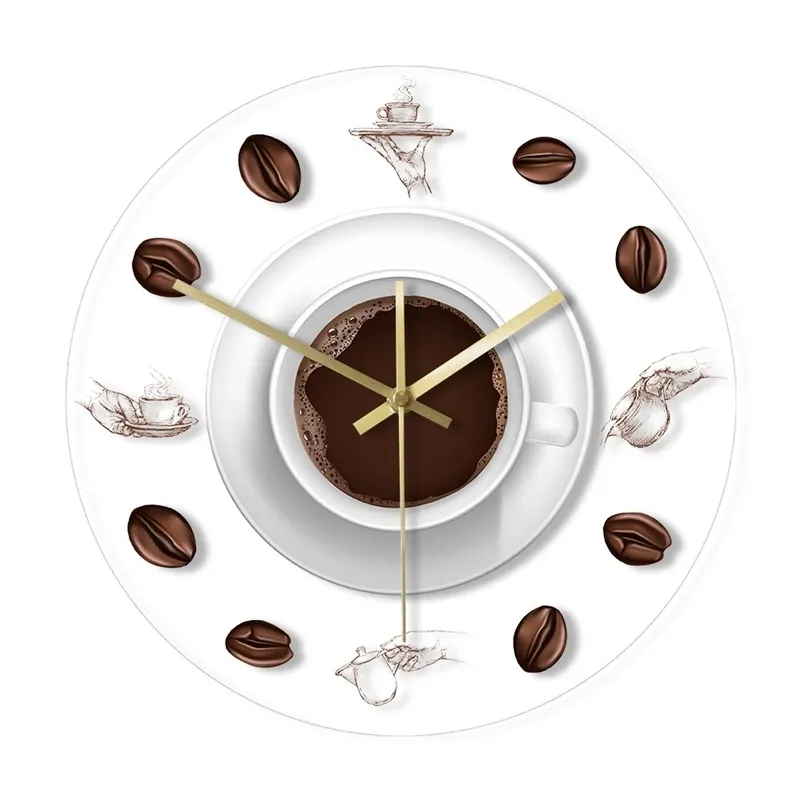 Кофе Рука Кофе в зернах Настенные Часы со светодиодной подсветкой Современный дизайн Кафе Кофейная кружка Reloj de Pared Кухонные акриловые Настенные Часы LJ201204
