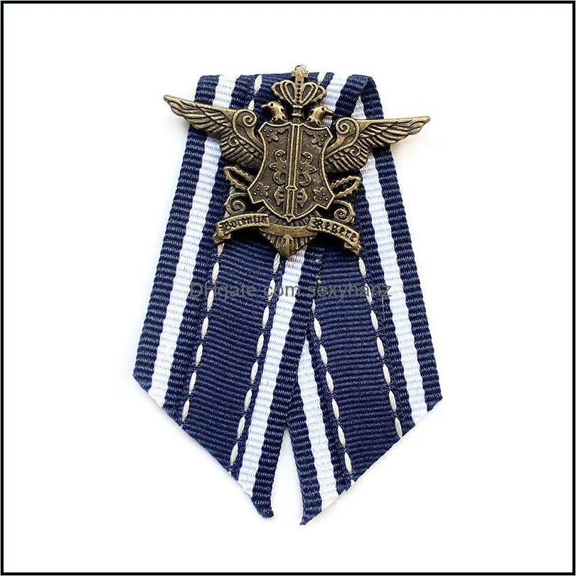 Fashion Fabric Bow Brooch Navy Style Tassel Chain Lapel Pins Suit Shirt Basge Brooches for Women and Men Clothing Accessories