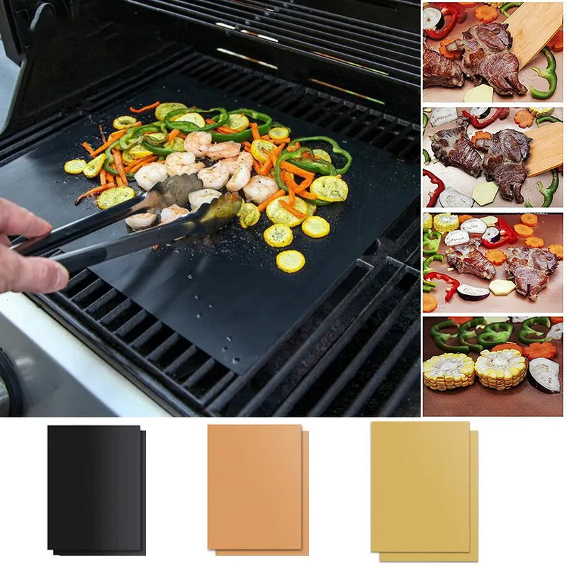 Outils de barbecue antiadhésifs réutilisables Tapis de gril Feuille de cuisson Portable Pique-nique en plein air Cuisson Barbecue Plaque Four Outil Accessoires de fête Grill YL0257