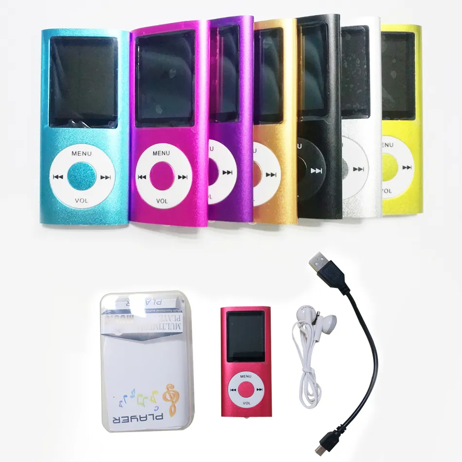 MP3 MP4 Player Slim 4TH 1.8" LCD screen 4G 8G storage built-in momery Video Radio FM Player Support 16GB 32GB Micro SD TF Card Mp4 Scatola al dettaglio