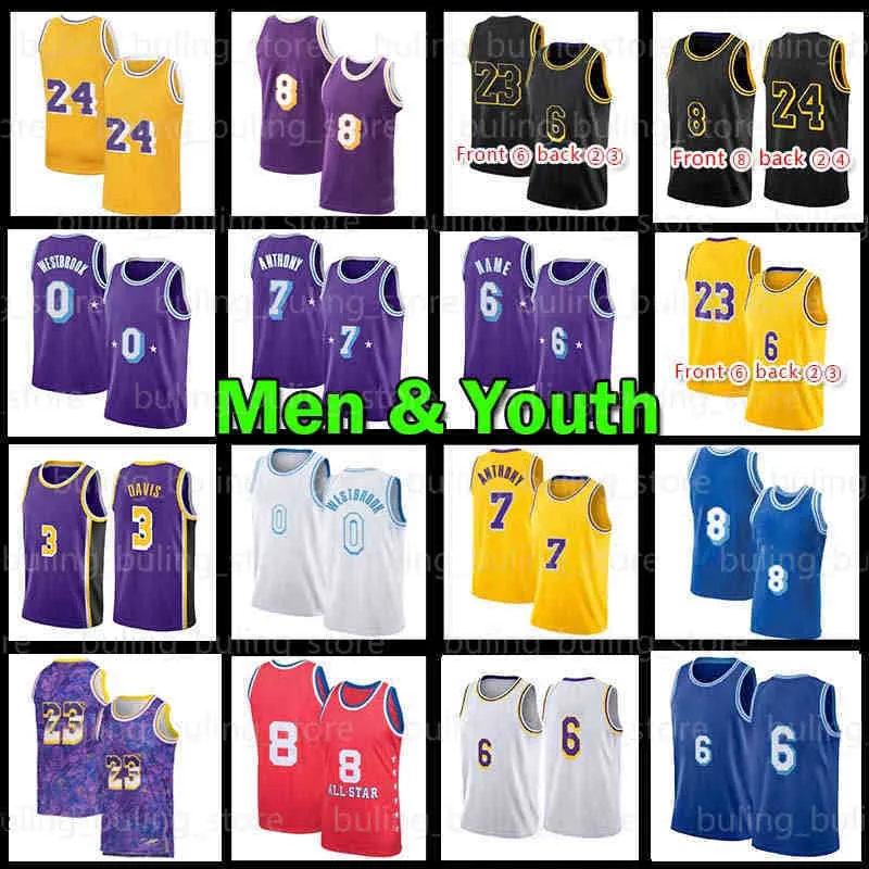 0 23 Russell Westbrook Jersey 75th 3 6 Carmelo Anthony Basketball lebron Davis Jerseys Purple Men Youth Anniversary james Kids Black White 3 Mamba 2022 2023