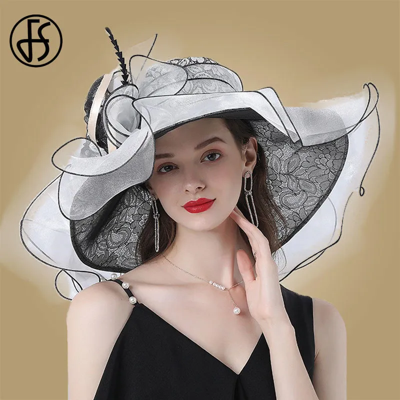 FS Womens White Fedora Hat With Dress With Wide Brim For Summer