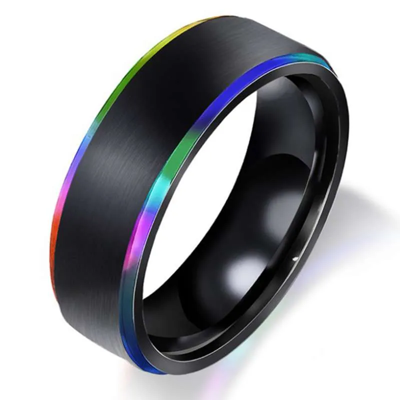 Hommes femmes arc-en-ciel coloré LGBT anneau en acier inoxydable bande de mariage Lebian Gay anneaux livraison directe