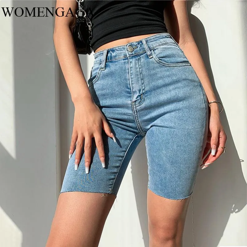 Kvinnors Shorts 2021 Sommar Sexig Blå Vintage Kvinnor Skinny Longline Denim Button Micro-Bomb Girl Kvinna Iva8