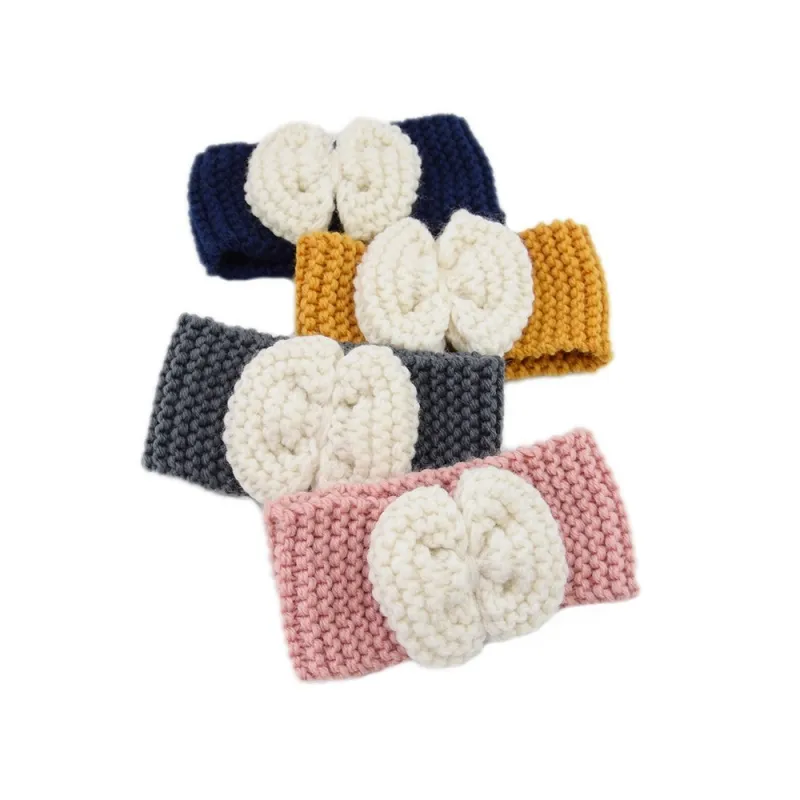 40 Colors Winter Warm Baby Turban Knitted Wool Headbands Crochet Big Bow Headwear Girls Hair Accessories Newborn Infant Headwrap M3055