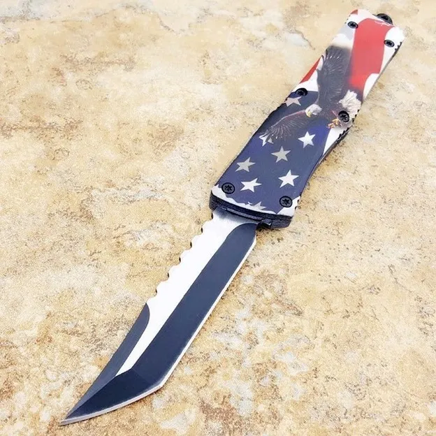 A16 Hellhound Eagle Flag Knives Double Action Auto Auto Defen Defening Pocket EDC Camping Hunting Tasca