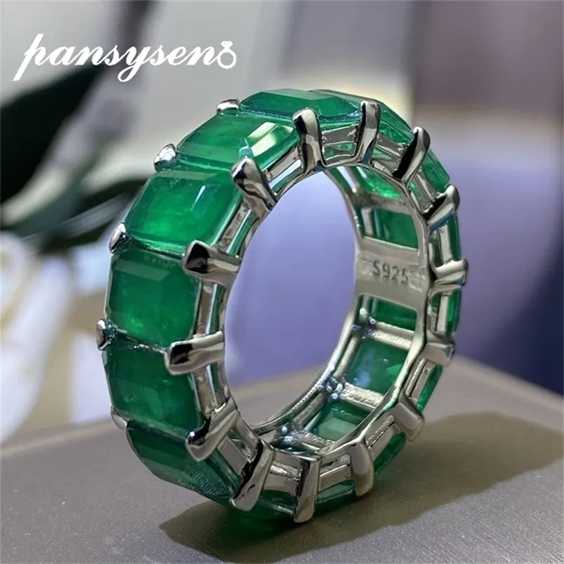 PANSYSEN Vintage Solid 925 Sterling Silver 5x7MM Emerald Gemstone Anneaux pour Femmes Hommes Anneau D'anniversaire De Haute Qualité En Gros 220211