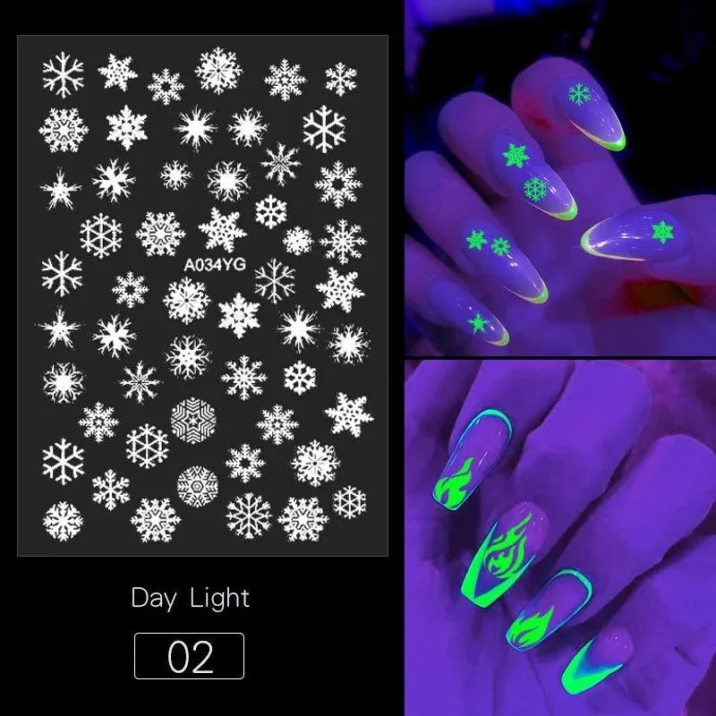 Fire Snow Butterfly Patterns Luminous Nail glow stickers Creative Halloween Party Scary Christmas Decals