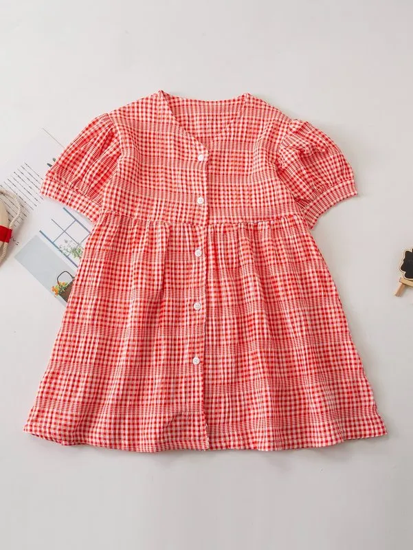 Robe smockée boutonnée en vichy pour toute-petite fille SHE