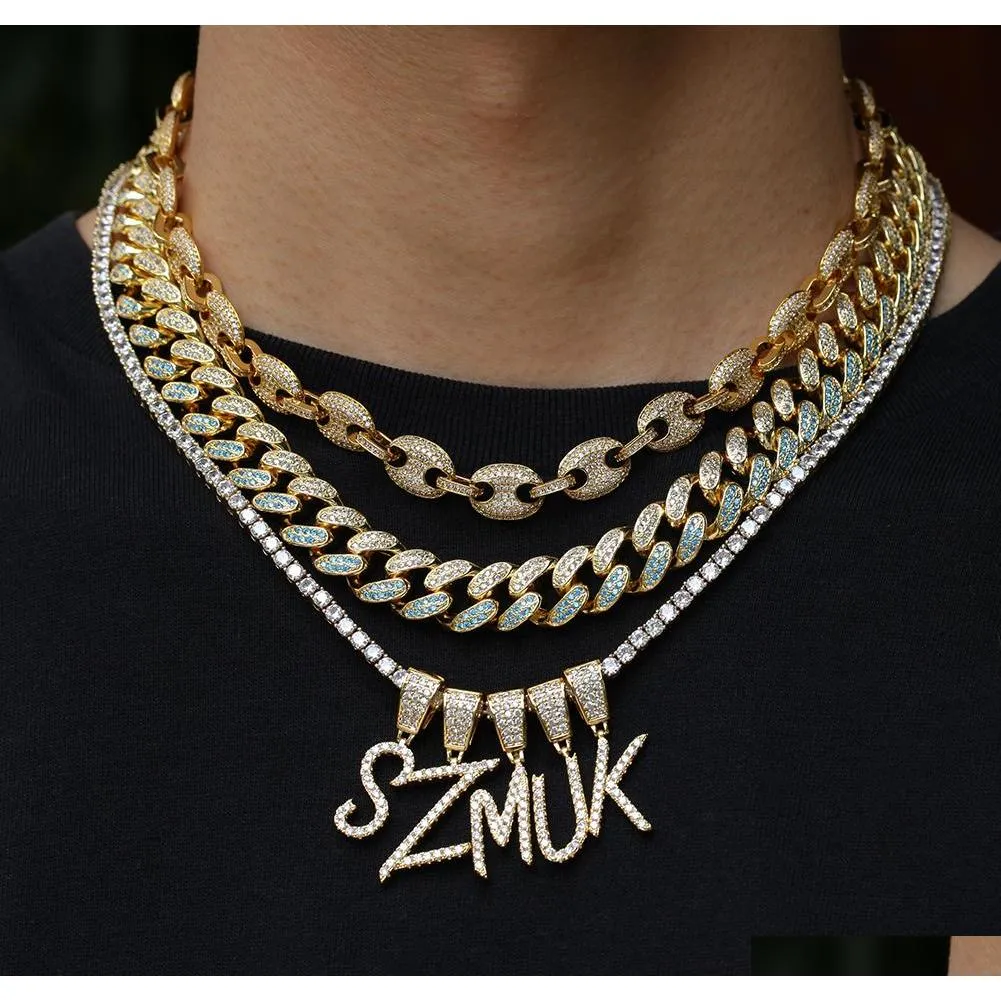 a-z custom name brush font letters customize pendant necklace chain gold silver bling zirconia men hip hop pendant jewelry