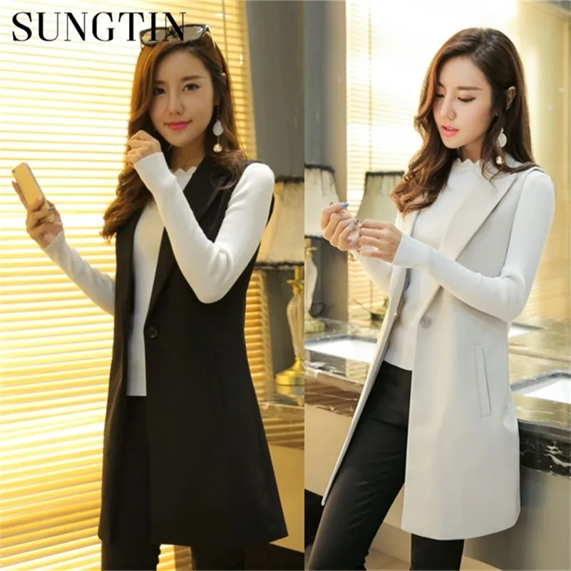 Sungtin Classic Women Long Blazer Vest Elegante Office Lady Coat Gilet femminile Abiti causali Giacca senza maniche Plus Size 201211