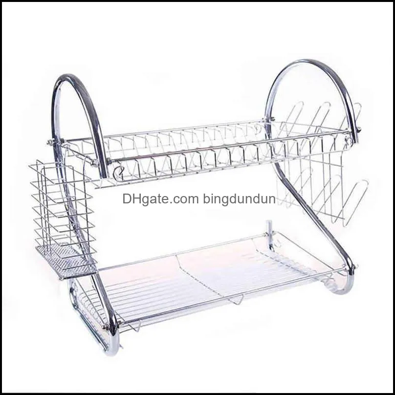 Large Dish Drying Rack Cup Drainer 2-Tier Strainer Holder Tray Stainless Steel Kitchen Accessories organizador de cocina 220118