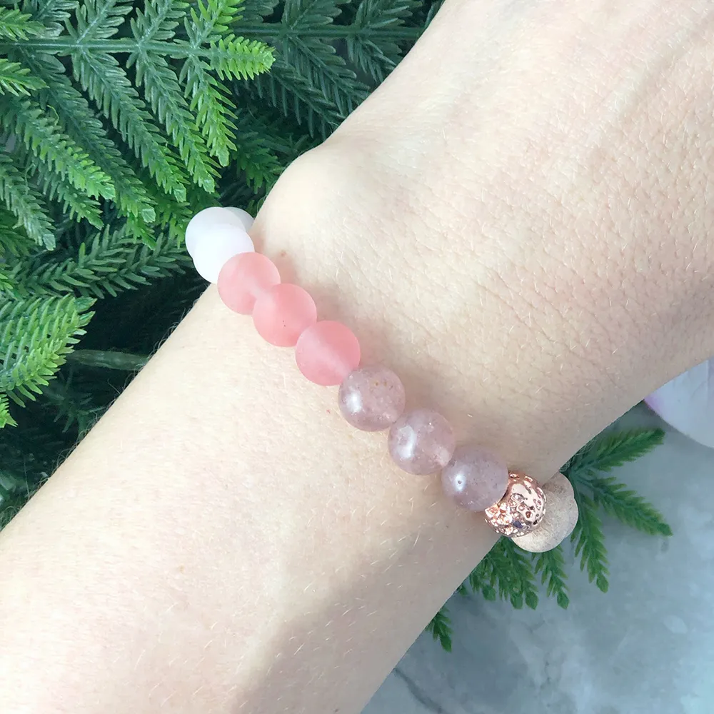 MG1096 Pink Rose Crystal Beaded Bracelet Natural Rosewood Boho Beaded Bracelet Healing Crystals Mala Bracelet for Women2582