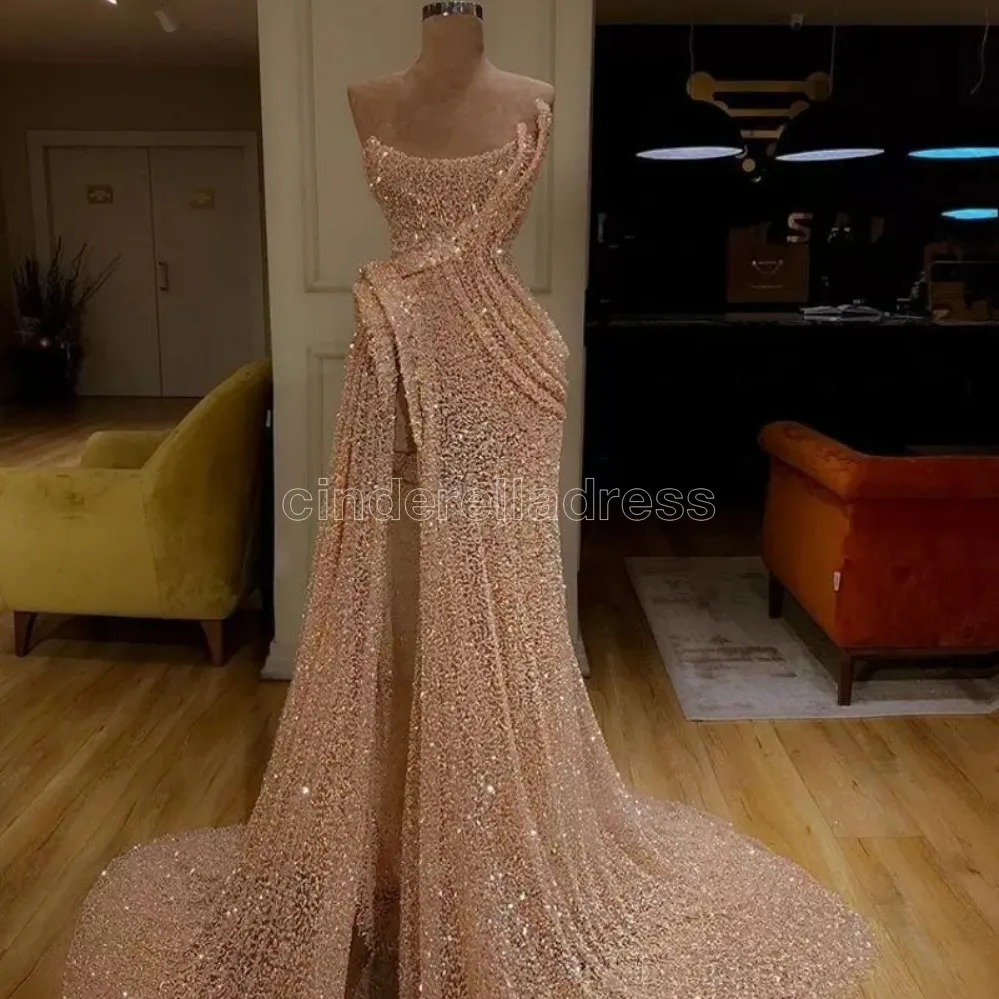 2022 New Arrival Long Train Gold Mermaid Evening... From ...