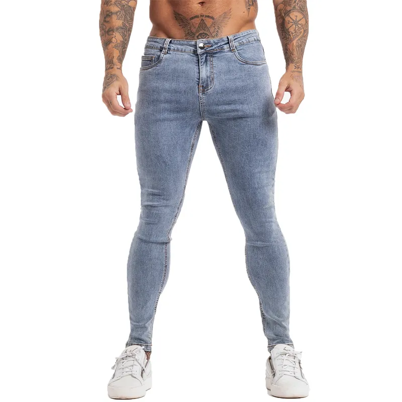 GINGTTO Homme Elastische Taille Skinny für Männer Stretch Hosen Streetwear Herren Denim Blue Jeans zm127 201111