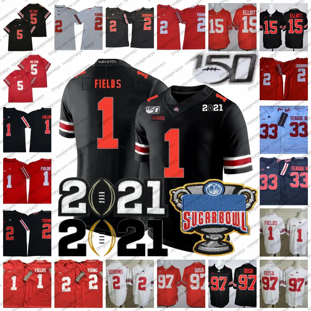 2021 Ohio State Buckeyes Justin Fields Jersey OSU Playoff #1 #2 Chris Olave Chase Young #15 Elliott #5 Garett Wilson Master Teague III