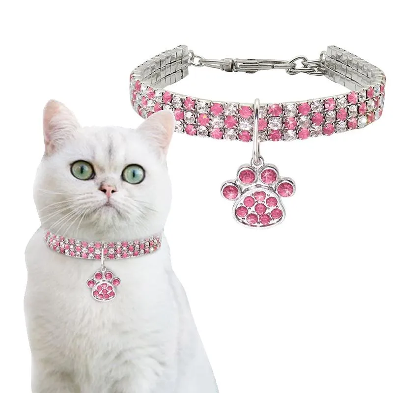 ラインストーン犬の子犬襟かわいい猫の襟の焼き犬猫ジュエリーカラーペットクリスタルダイヤモンド弾性ネックレスペット用品