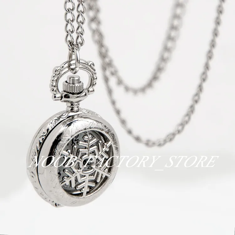 New Quartz Vintage Small White Steel Snowflake Pocket Watch Necklace Vintage Jewelry Wholesale Sweater Chain Fashion Copper Color Steel