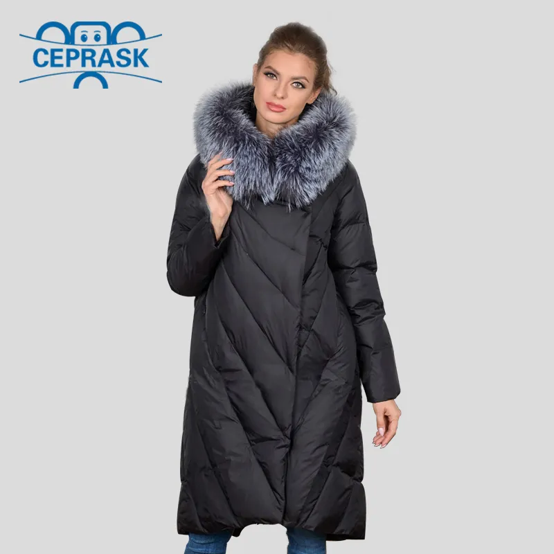 Winter Coat Women's Jacket Plus Size Long Hoodie Warm Women Down Raccoon Fur Biologisk Down Female Parka 201027