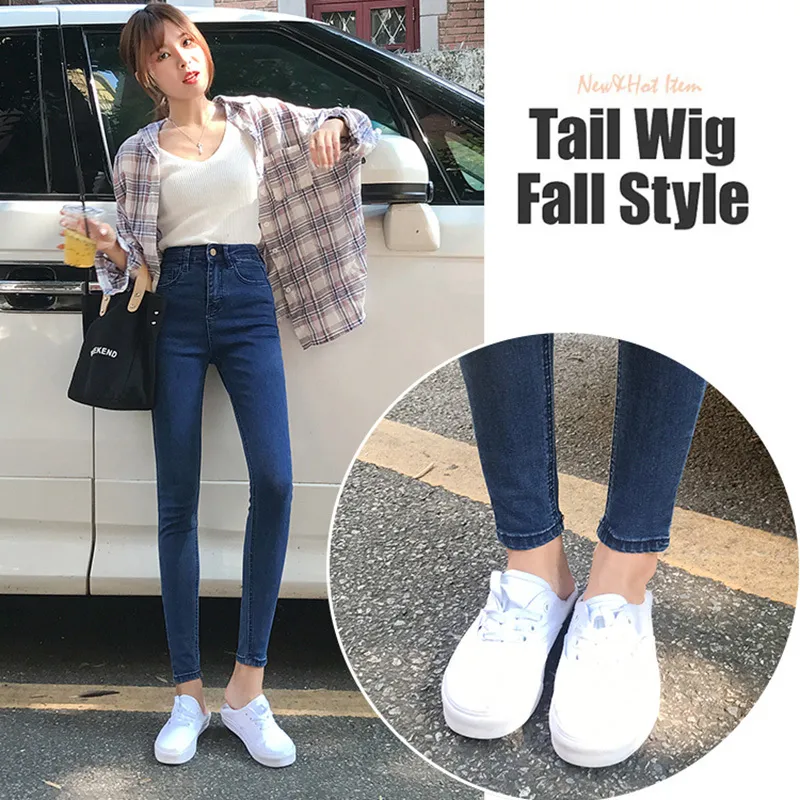 Plus Size Button fly Women Jeans High Waist Blue Pants Jeans for Women High Elastic Skinny Stretchy Women Pants Lift Hips 201225 Plus Size Button fly Women Jeans High Waist Blue Pants Jeans for Women High Elastic Skinny Stretchy Women Pants Lift Hips 201225