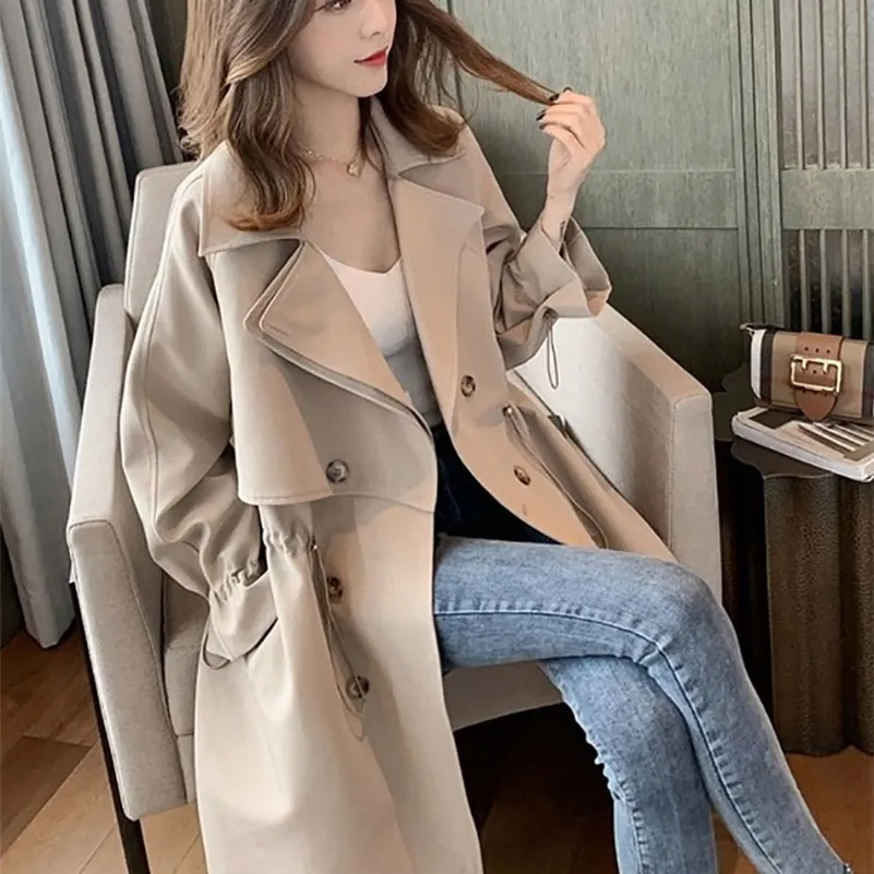 Save Big on Bulk Korean Style Trench Coat Women Trench Coat Women's Long  Section Small Korean Version Loose Loose Net Red Suit Collar Waist Casual 