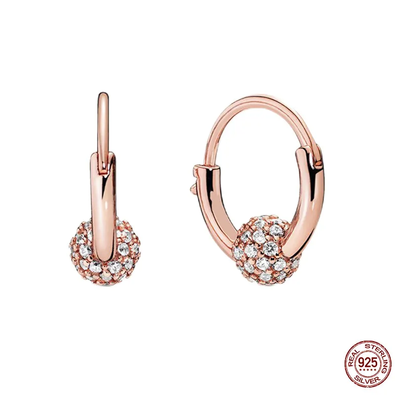 New Fashion Argento Donna Orecchini Stud Fit Pandora plata S925 Original Sparkling Rose Gold Orecchini a cerchio per le signore Orecchino Gioielli fai da te